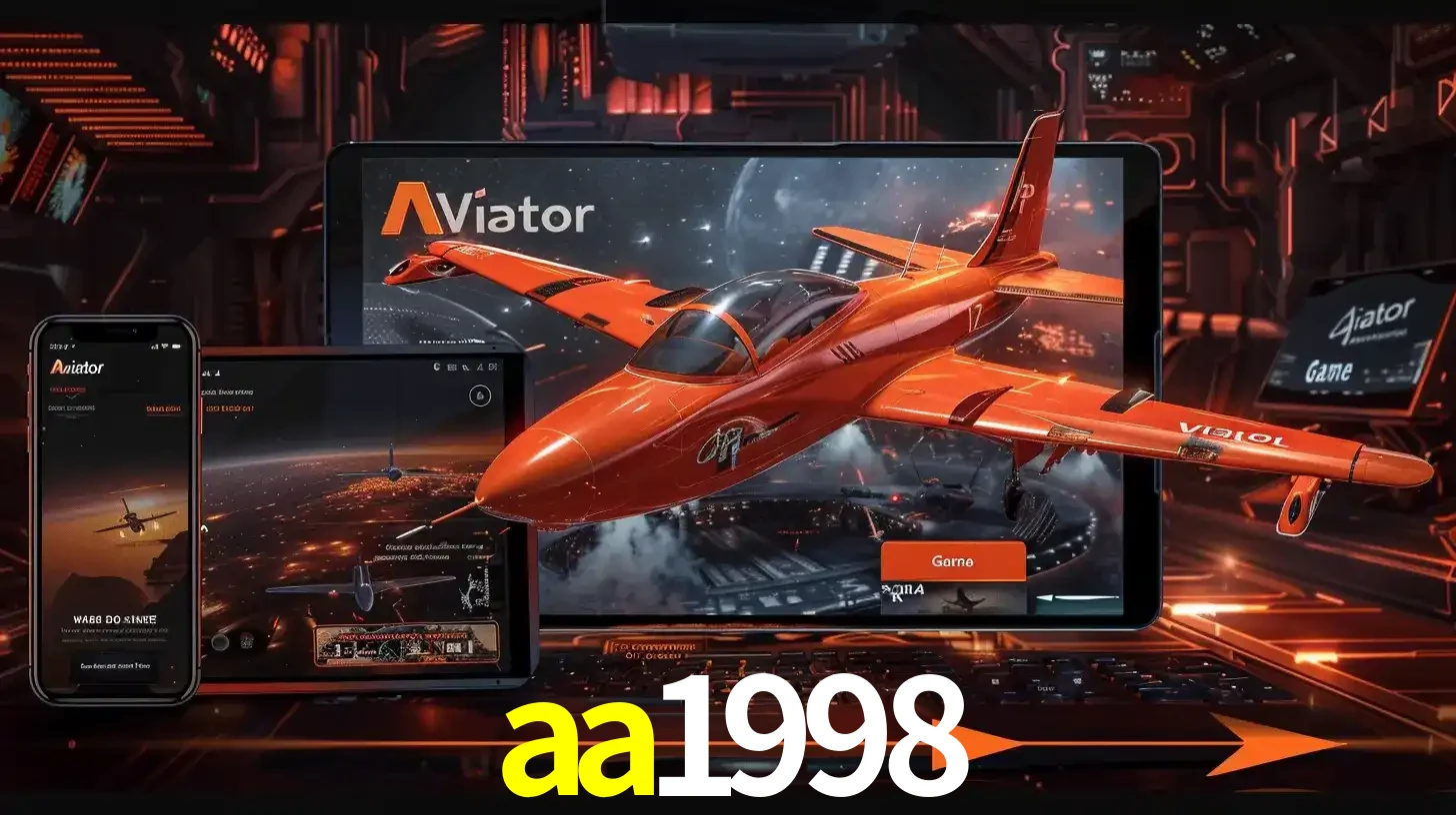 Apresentação tecnológica do jogo Aviator com um avião saindo da tela de um tablet, demonstrando a experiência imersiva em múltiplos dispositivos no aa1998.