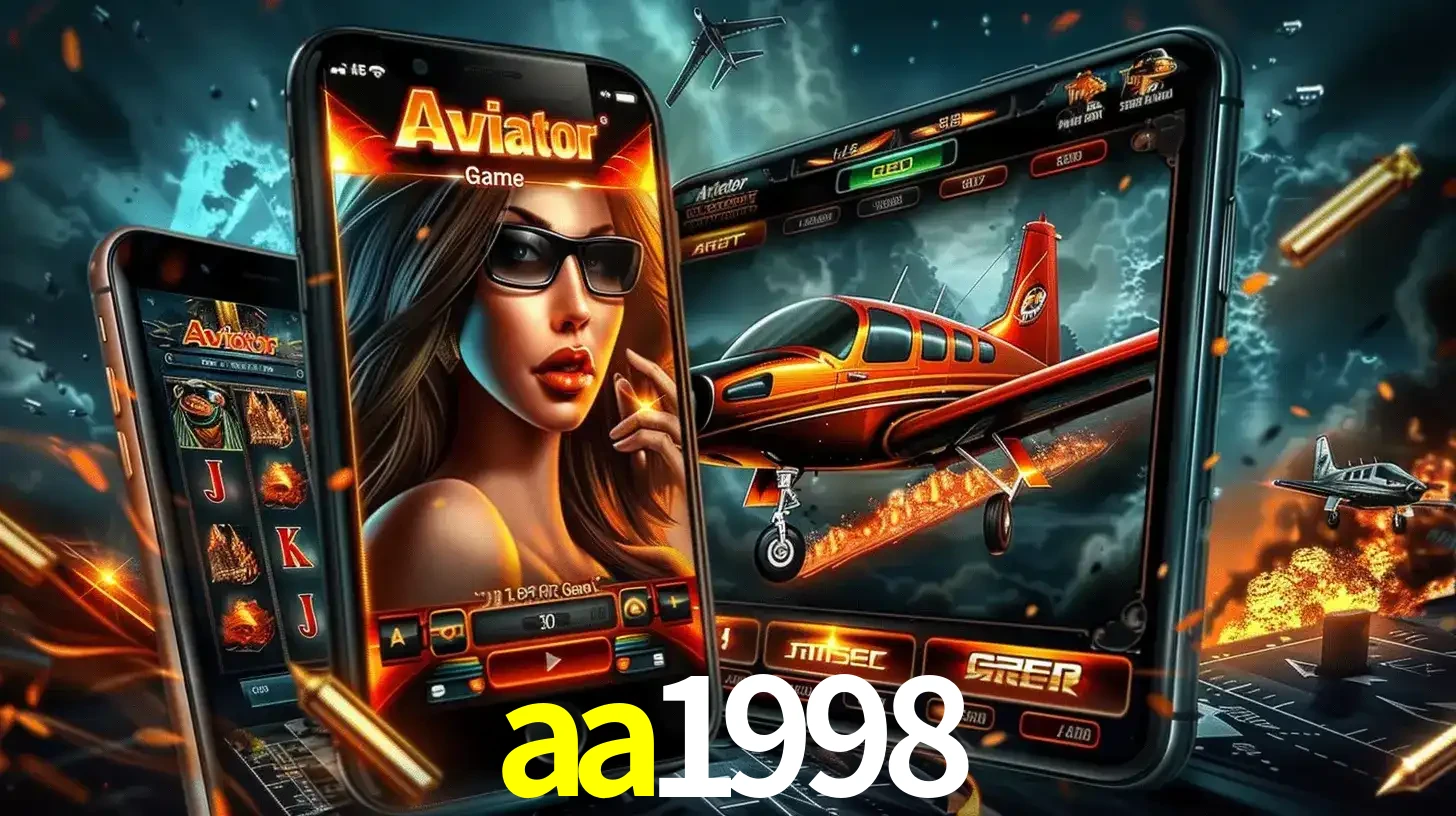 O popular jogo de apostas Aviator exibido em vários celulares e tablets, mostrando a interface emocionante e a ação de voo disponíveis para jogar agora no aa1998.