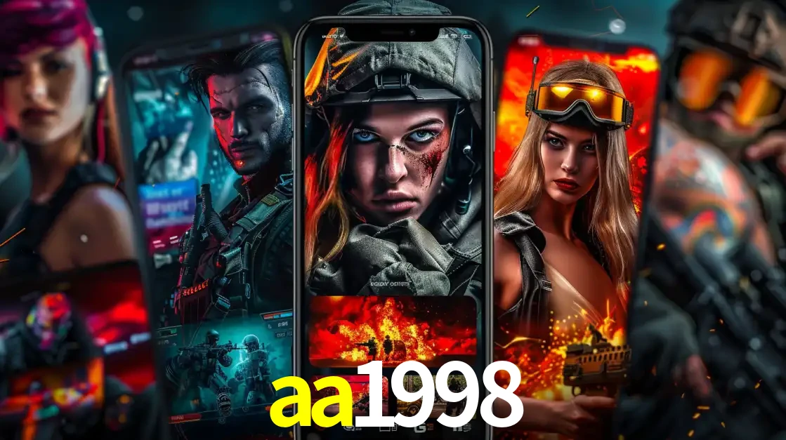 Montagem de telas de celular mostrando diversos personagens, masculinos e femininos, de um jogo de tiro, ilustrando a diversidade de equipes de e-sports para apostar no aa1998.
