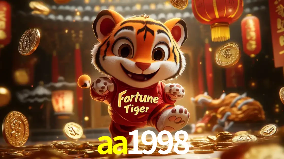 O alegre personagem do Fortune Tiger correndo sobre um caminho de moedas de ouro, simbolizando os grandes prêmios e a diversão do popular jogo de slot do aa1998.
